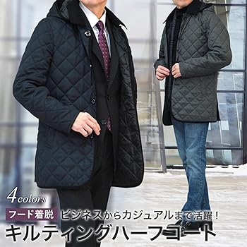 [スーツジャパン] 【KOKUBO】キルティング ハーフコート メンズ フード着脱可能 キルティングジャケット ダイヤキルト 秋冬春  ブリティッシュスタイル 614302